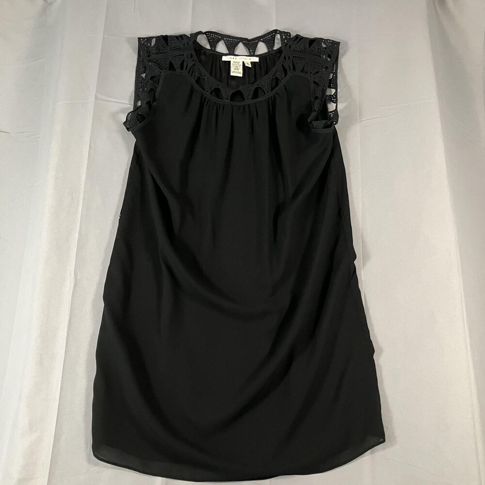 Max Studio Dress Womens XL Black Crochet Yoke Sleeveless Sheath Boho Pullover